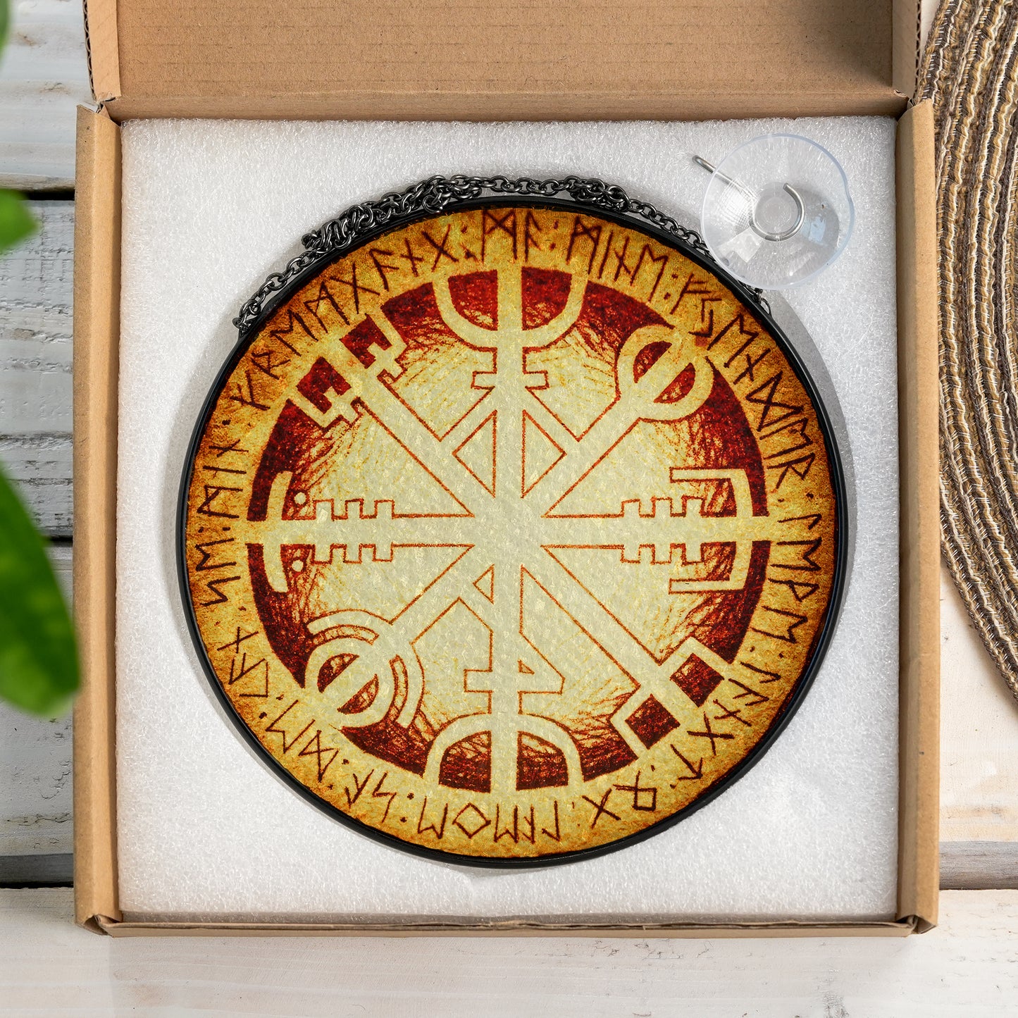 Vegvisir Rune Shield - Viking Stained Glass Hanging Ornament