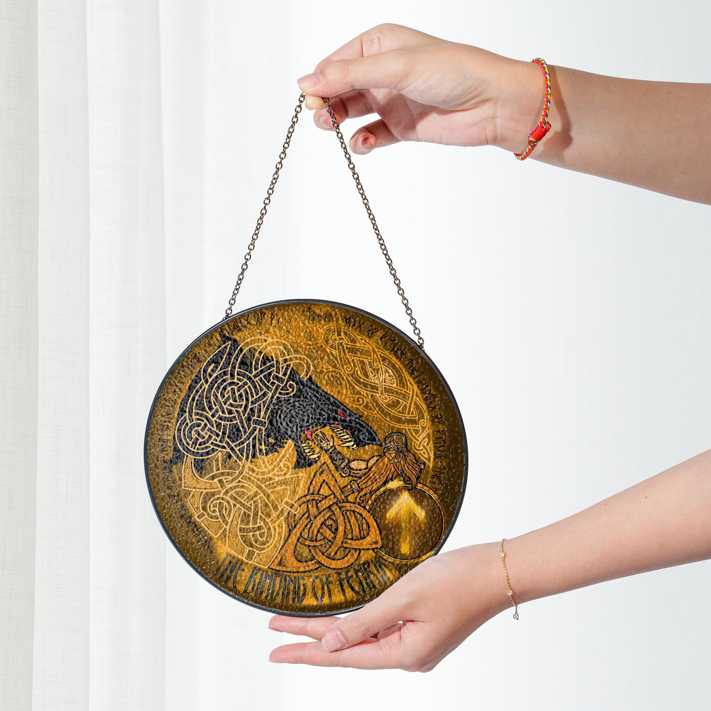 The Binding of Fenrir - Viking Stained Glass Hanging Ornament