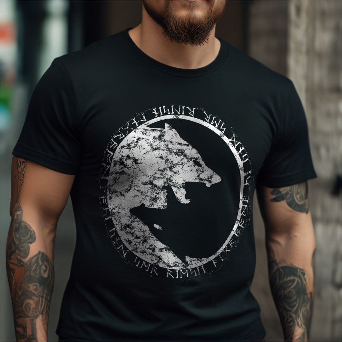 Yin Yang Wolf Black Viking T-Shirt
