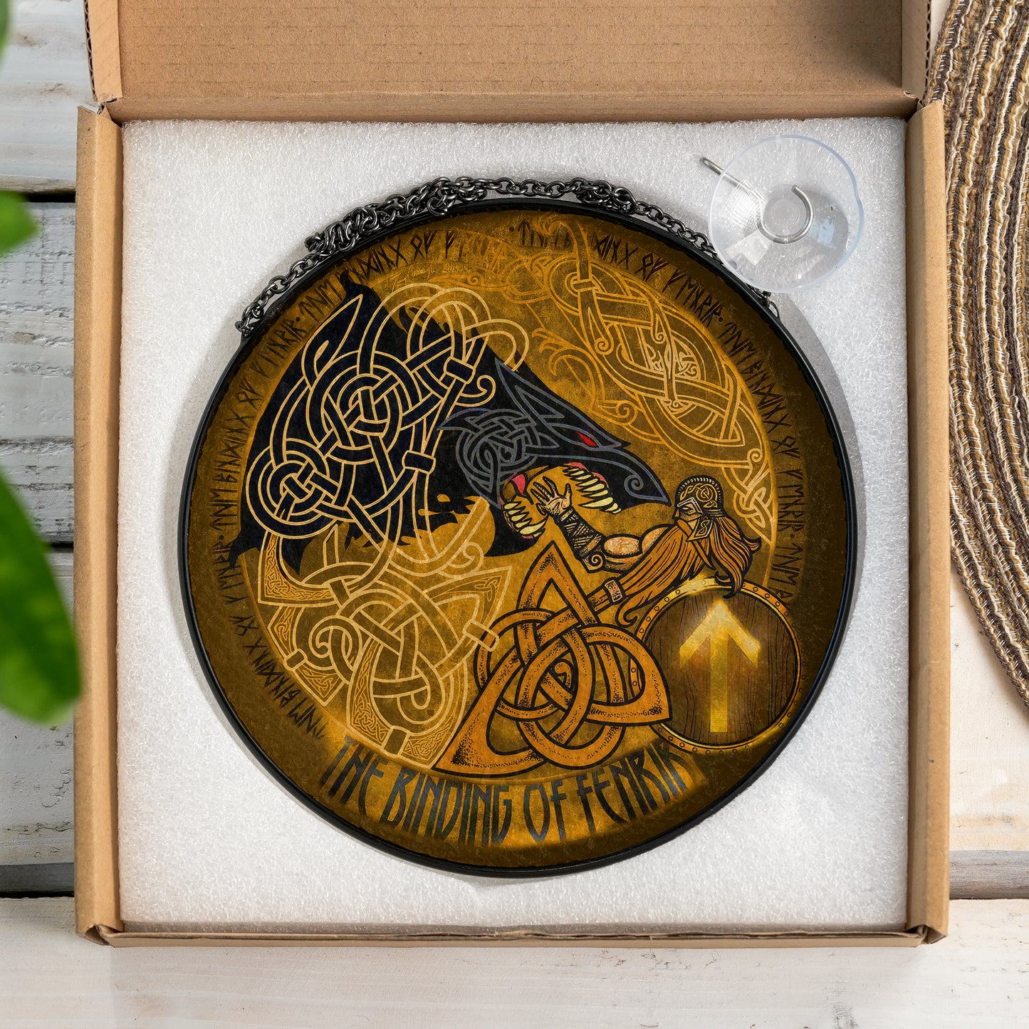 The Binding of Fenrir - Viking Stained Glass Hanging Ornament