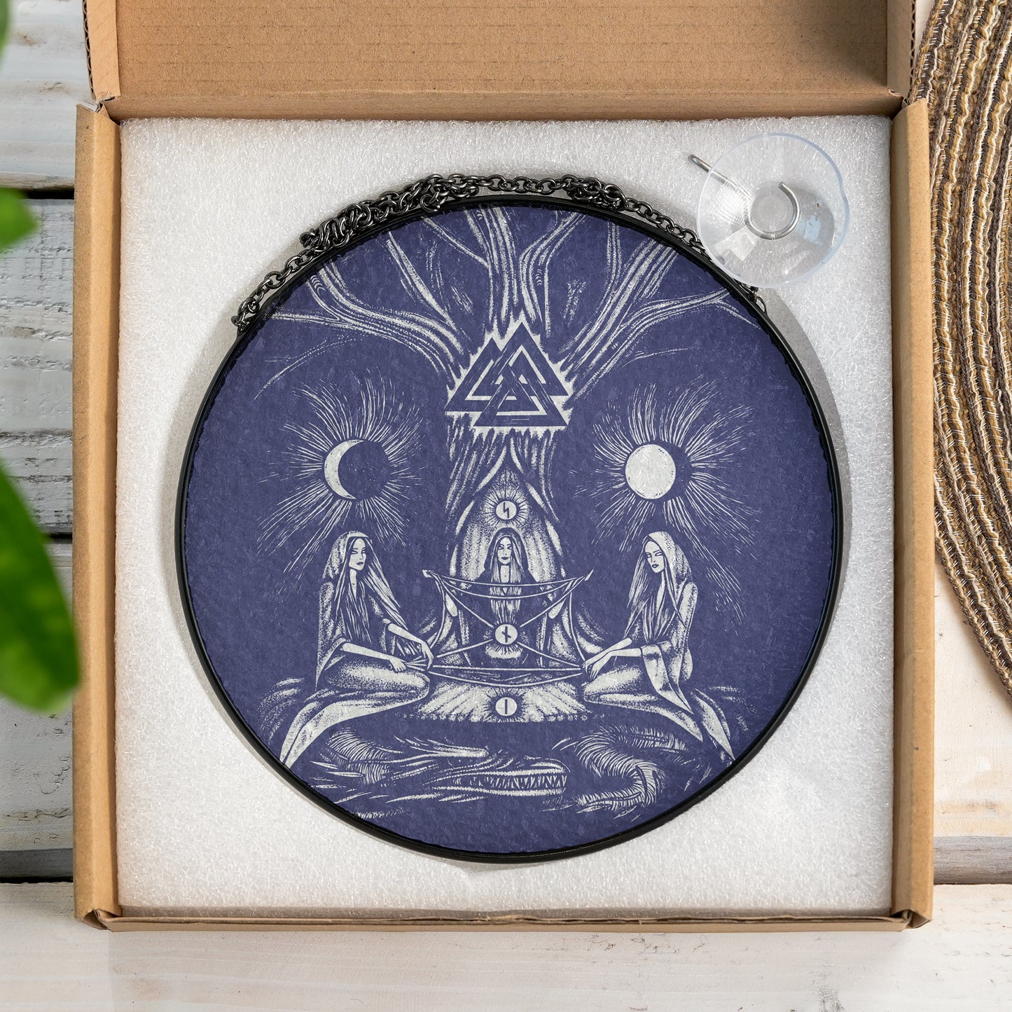 Norns & Valknut - Viking Stained Glass Hanging Ornament