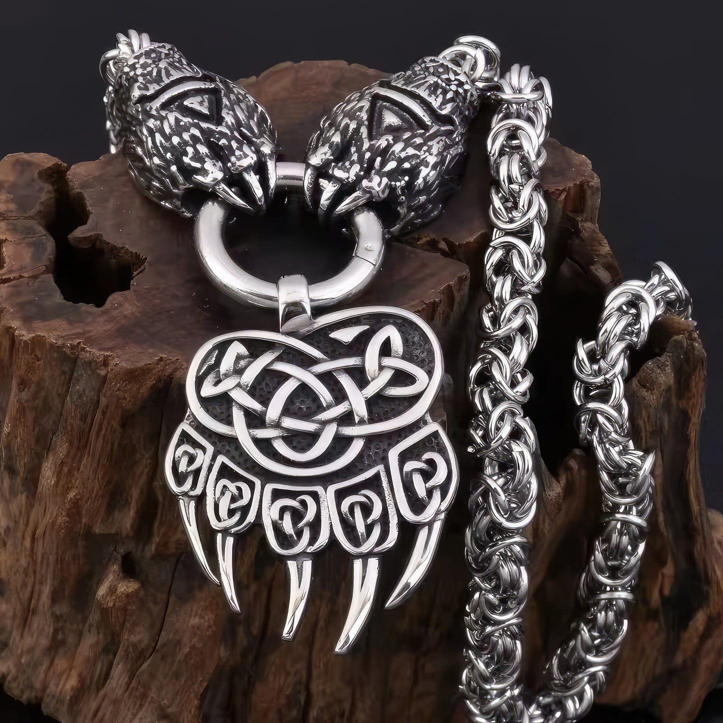 Nordic Viking Wolf Bear Claw Pendant