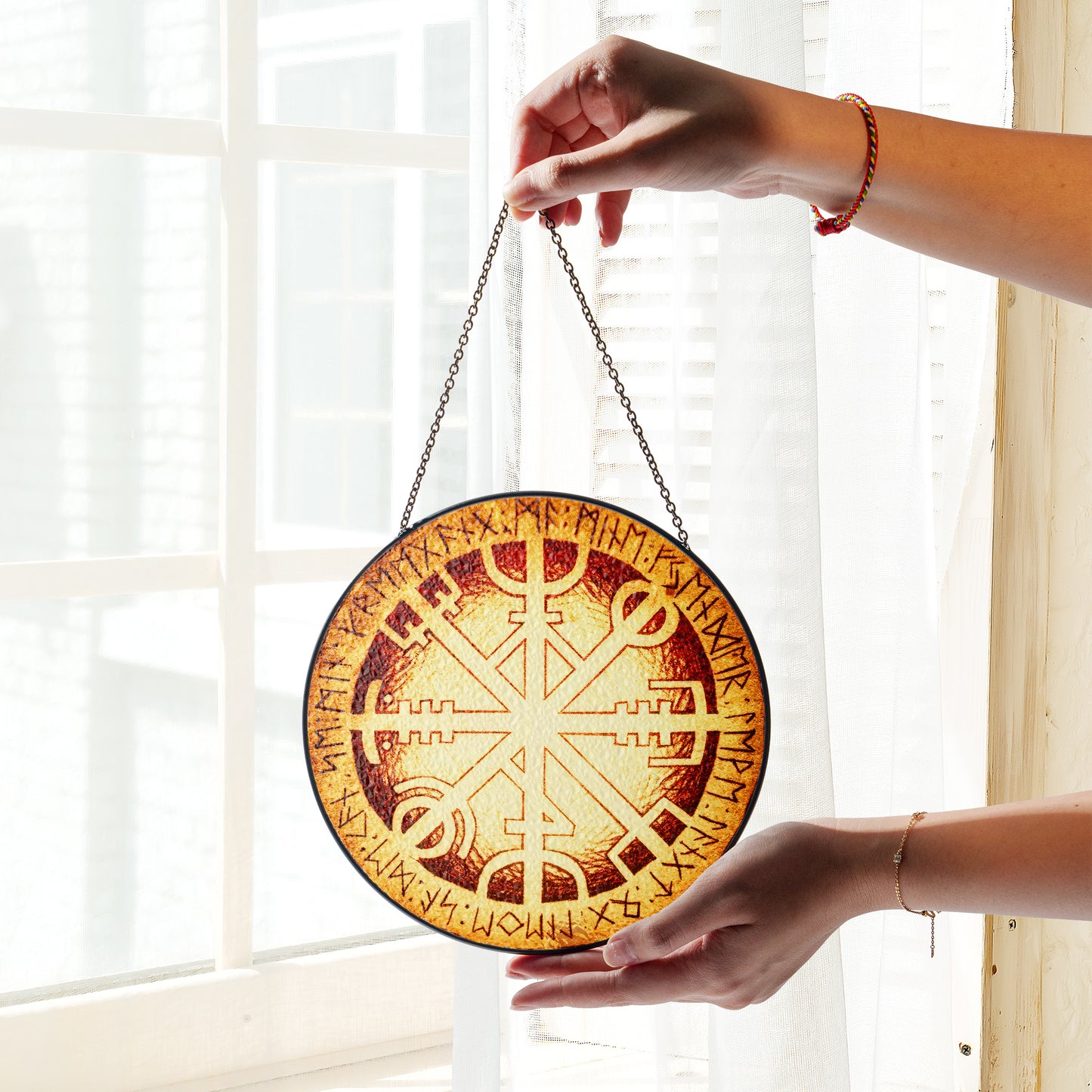 Vegvisir Rune Shield - Viking Stained Glass Hanging Ornament