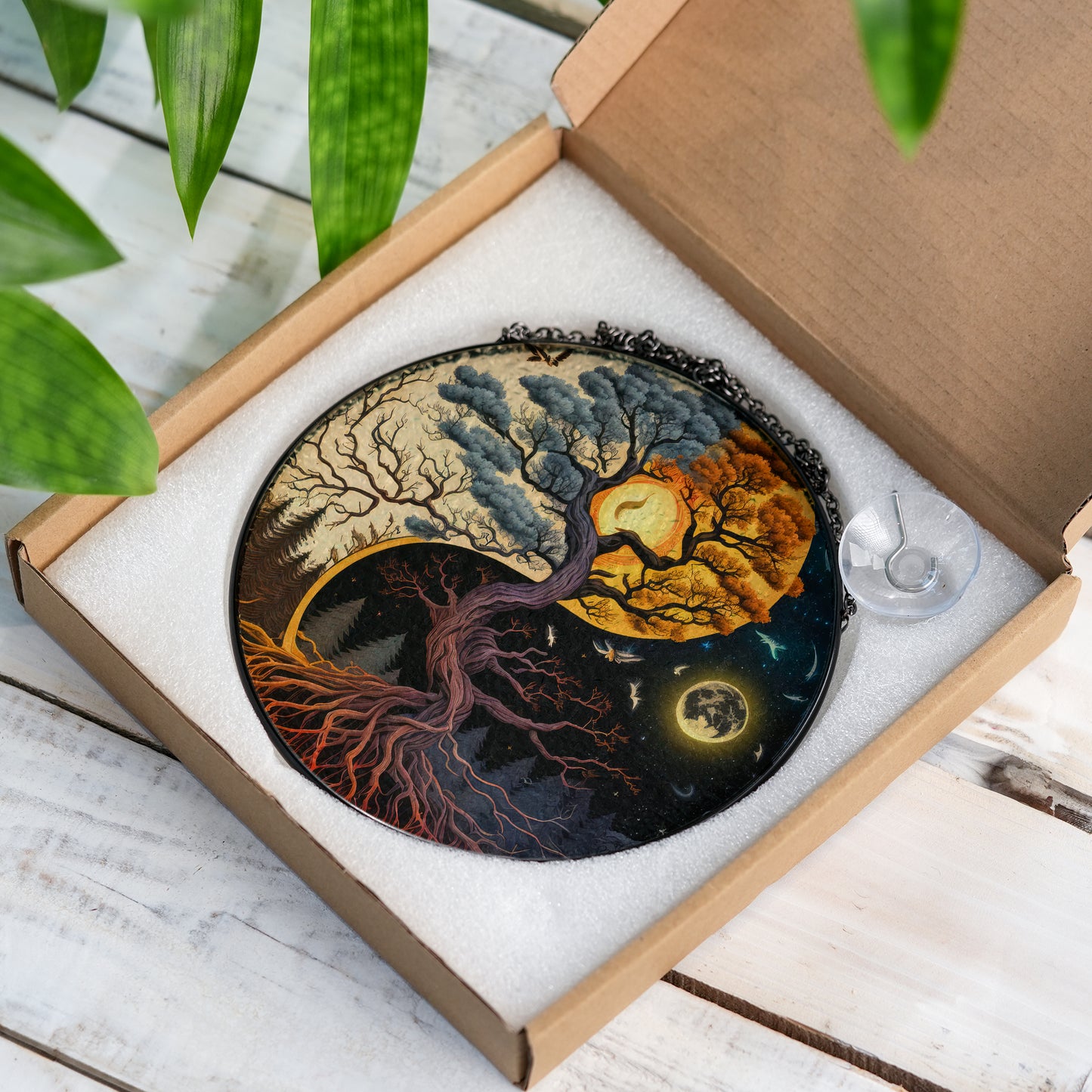 Yin-Yang Yggdrasil - Viking Stained Glass Hanging Ornament