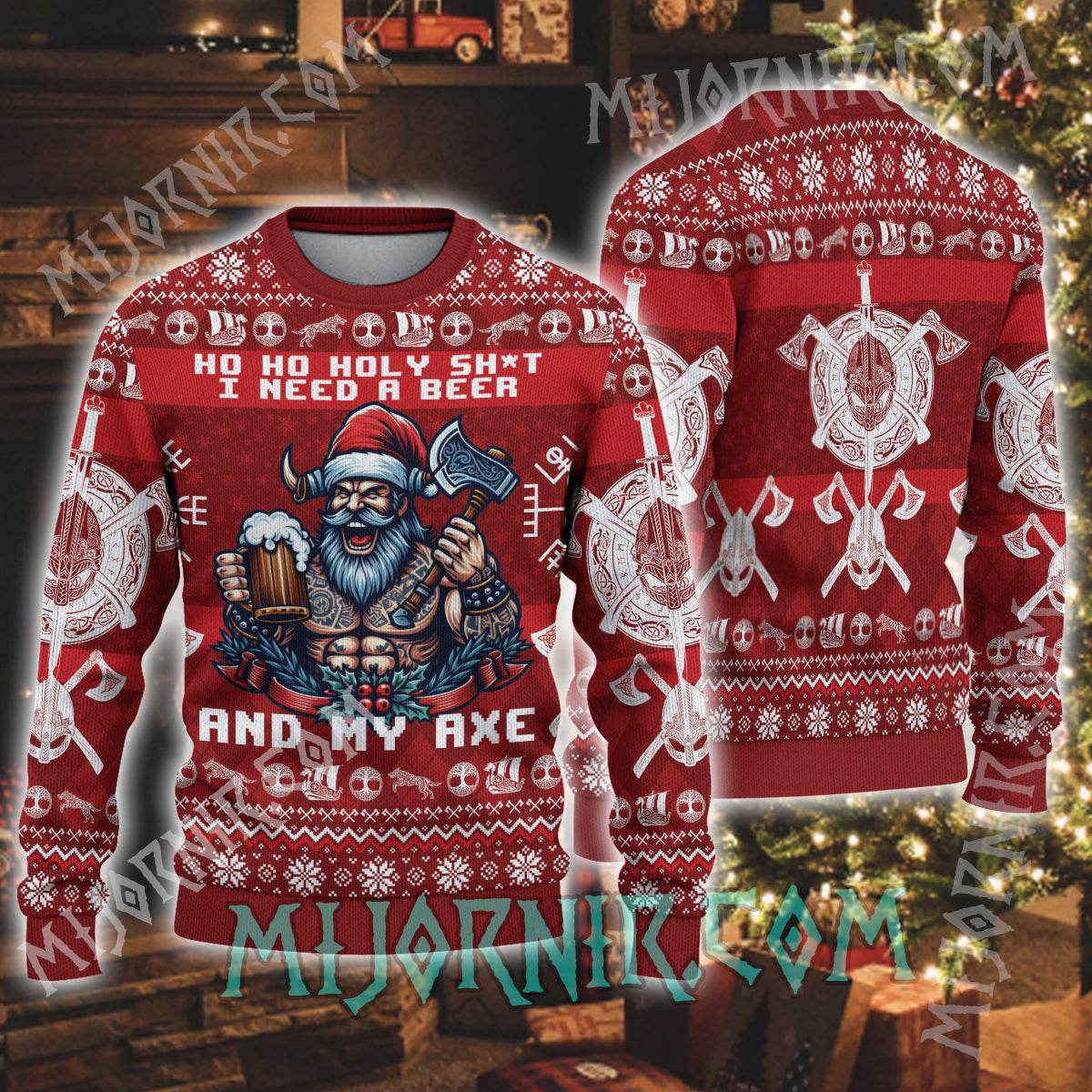 Viking Beer & Axe Viking Christmas Sweater - Ultimate Festive Warrior Gear