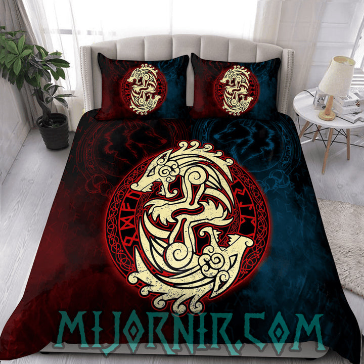 Twin Wolves of Ragnarok - Viking Duvet Cover