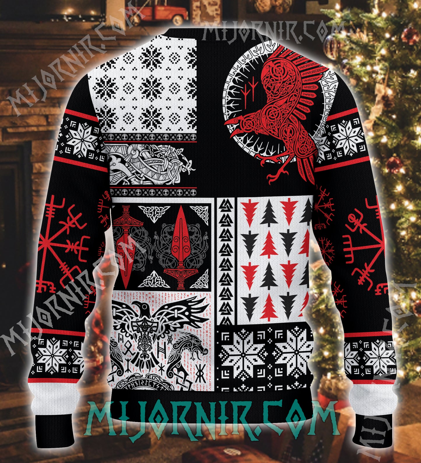 Viking Warrior Spirit Christmas Sweater - Norse Symbols of Power and Protection