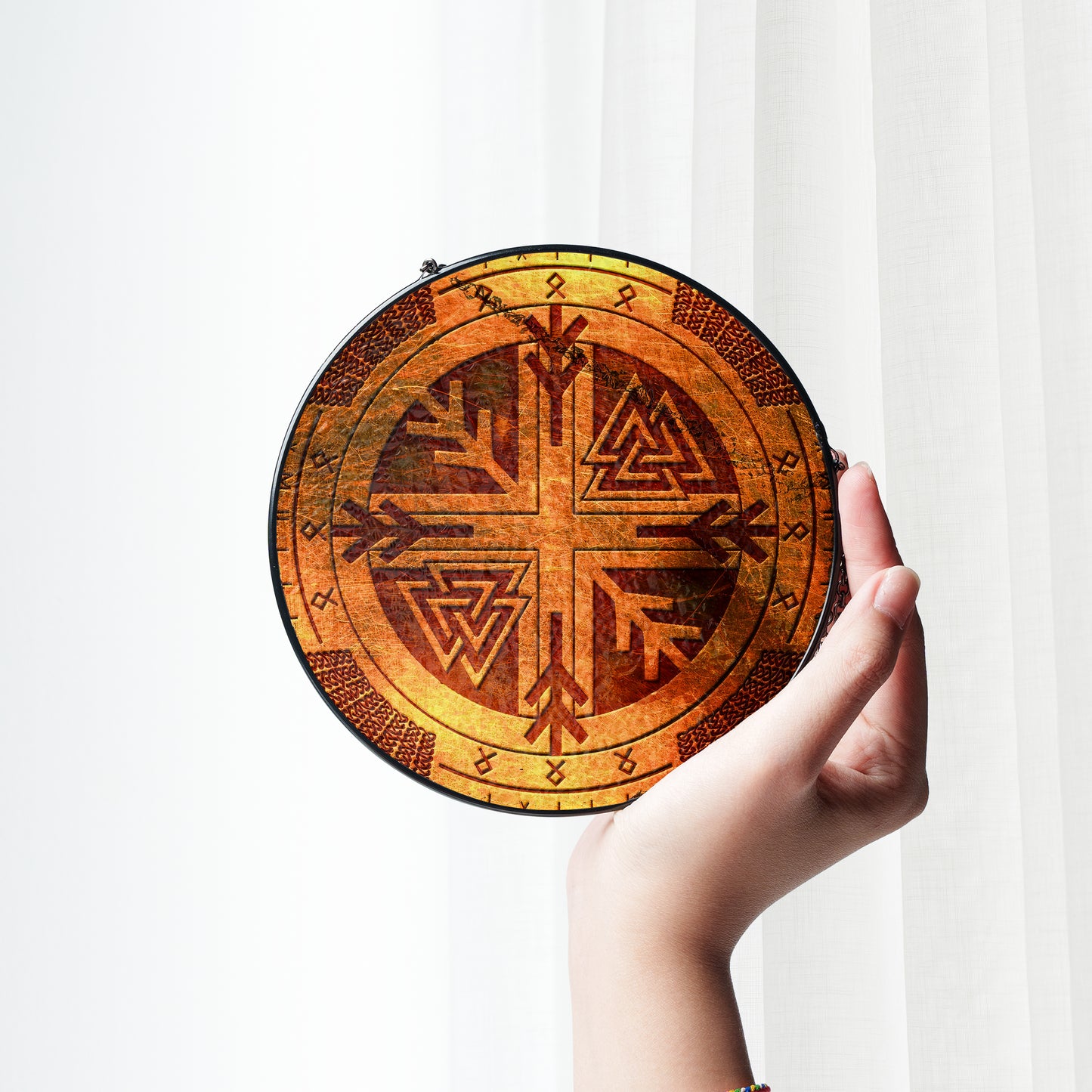 Viking Compass & Valknut - Viking Stained Glass Hanging Ornament