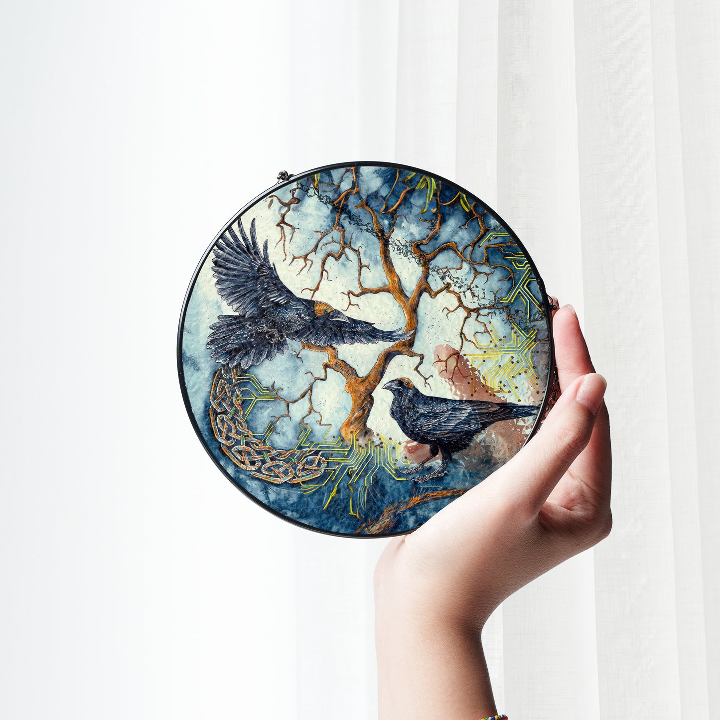Yggdrasil Ravens - Viking Stained Glass Hanging Ornament