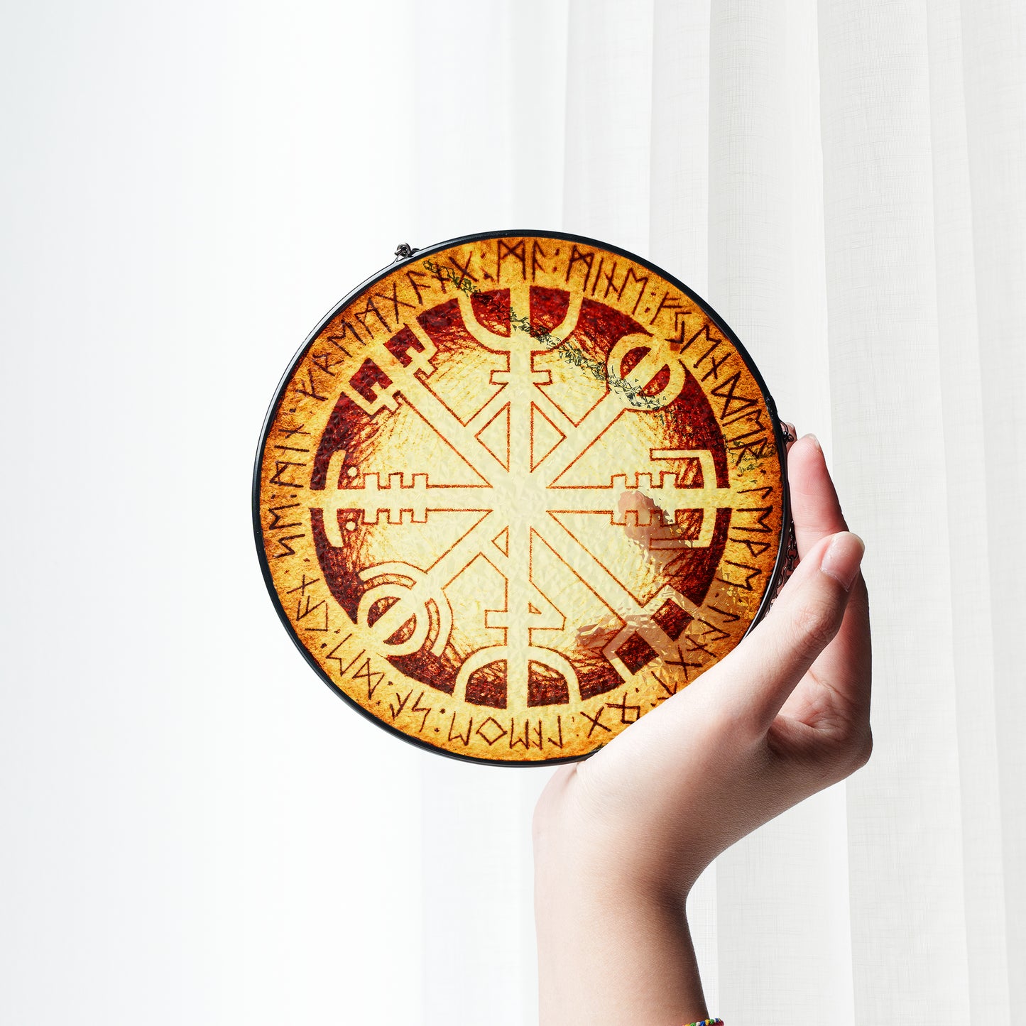 Vegvisir Rune Shield - Viking Stained Glass Hanging Ornament