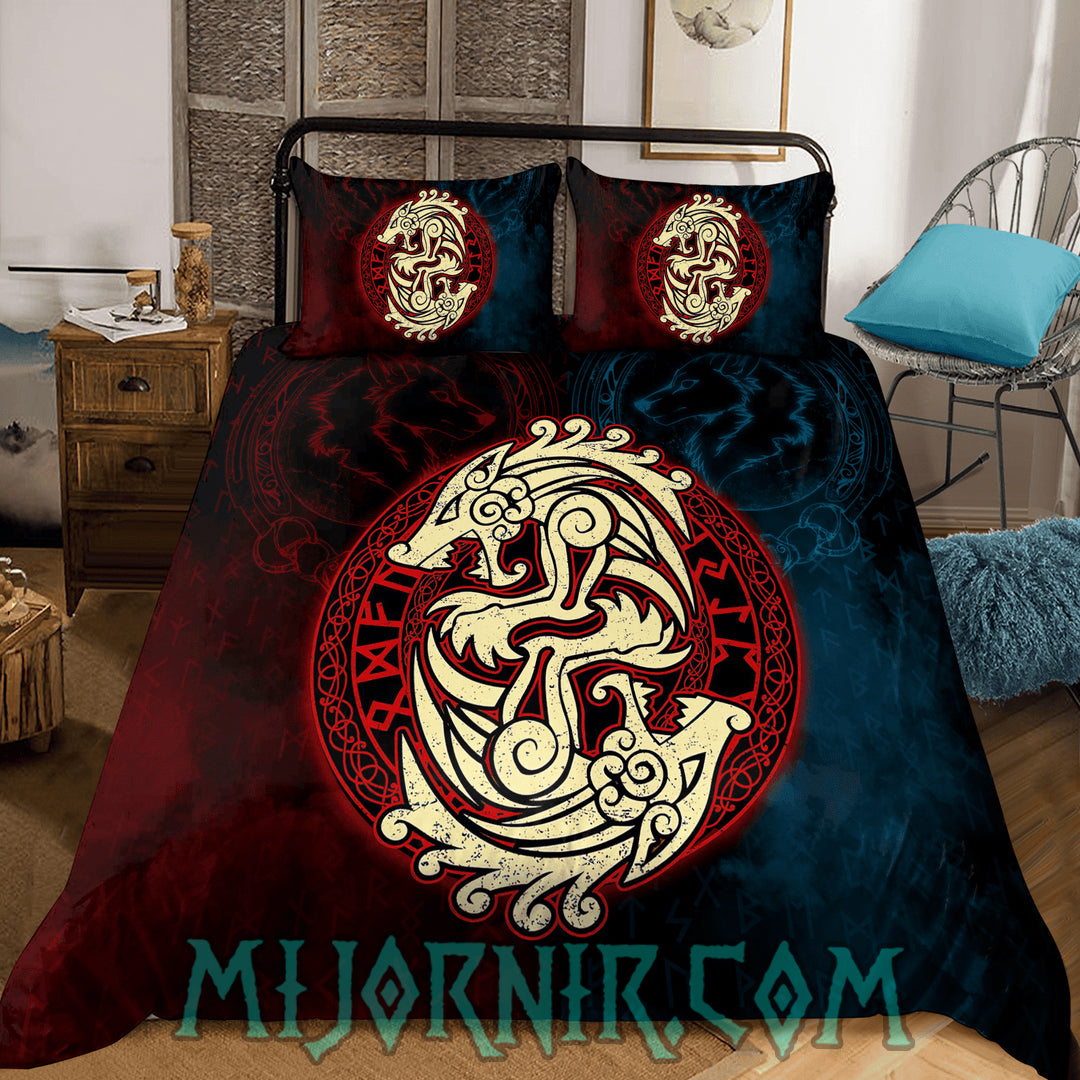 Twin Wolves of Ragnarok - Viking Duvet Cover
