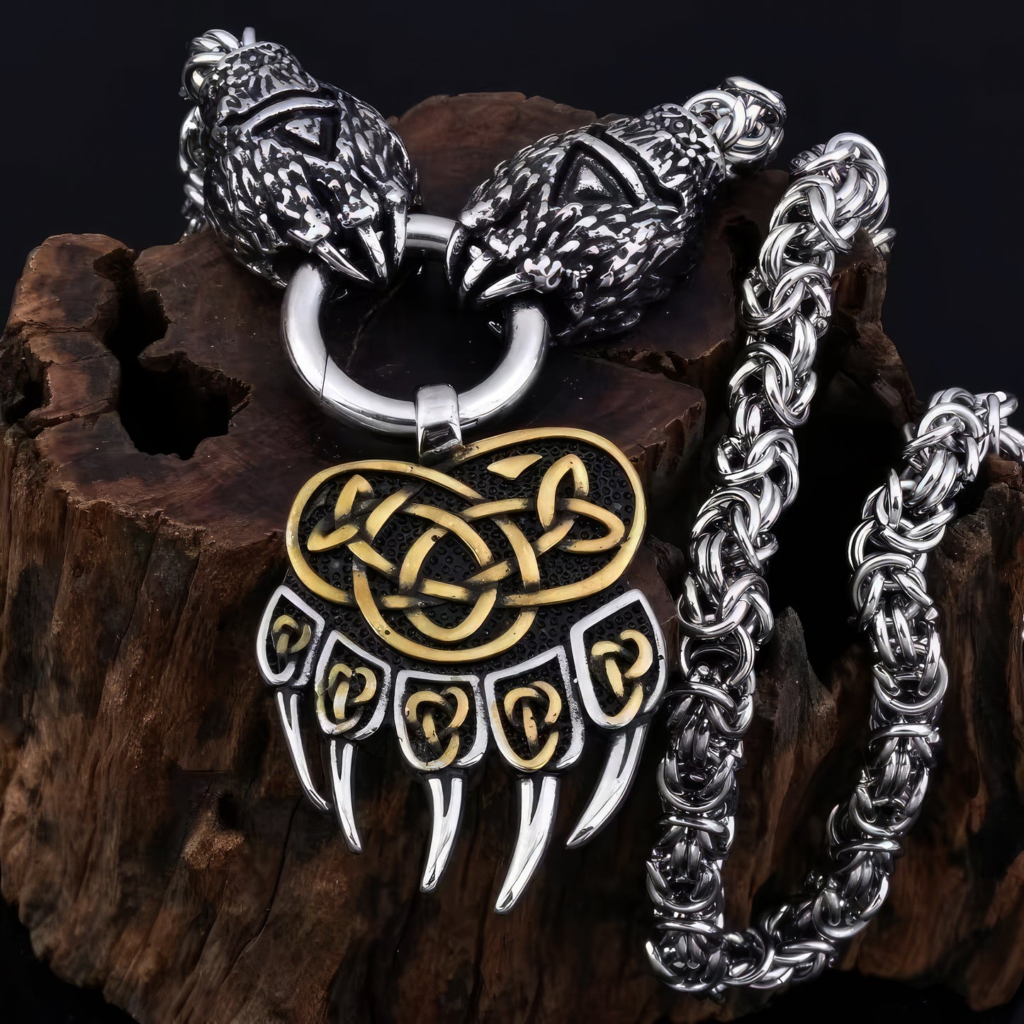 Nordic Viking Wolf Bear Claw Pendant