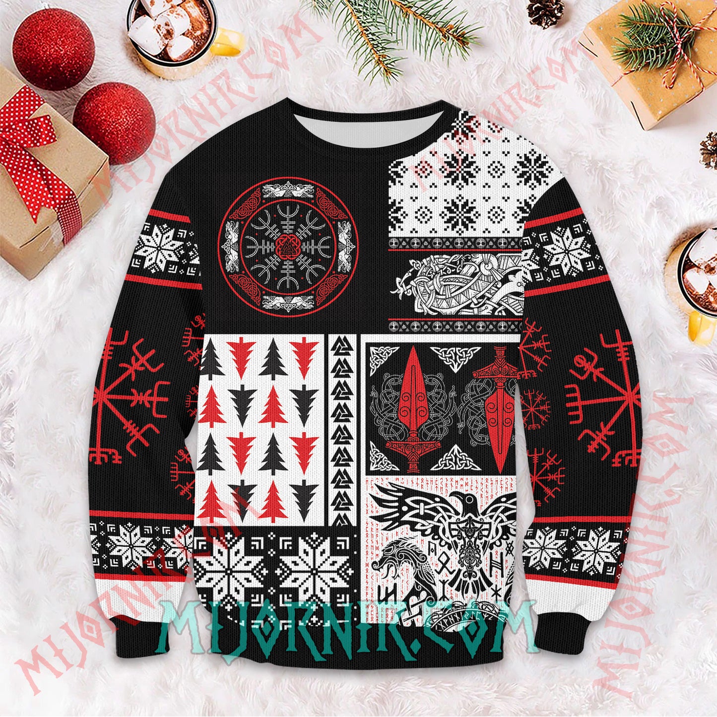 Viking Warrior Spirit Christmas Sweater - Norse Symbols of Power and Protection
