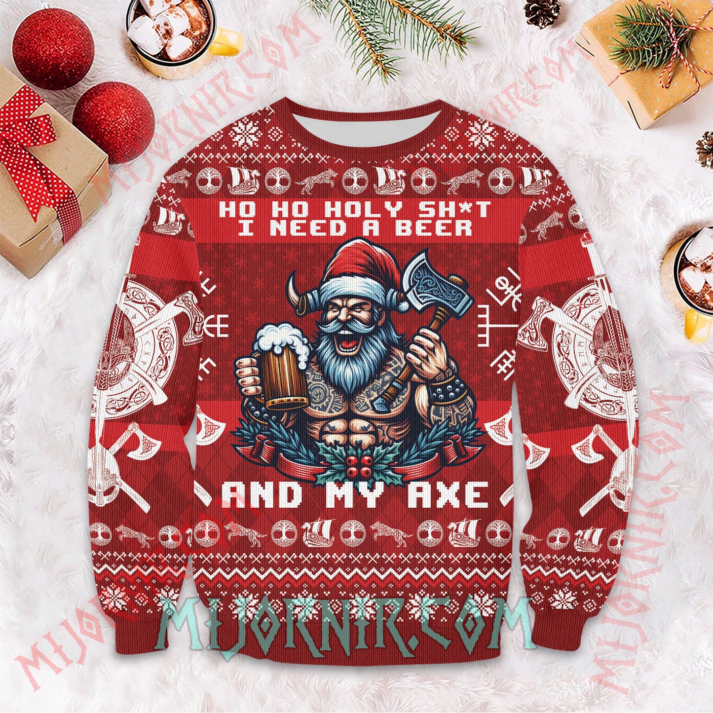 Viking Beer & Axe Viking Christmas Sweater - Ultimate Festive Warrior Gear
