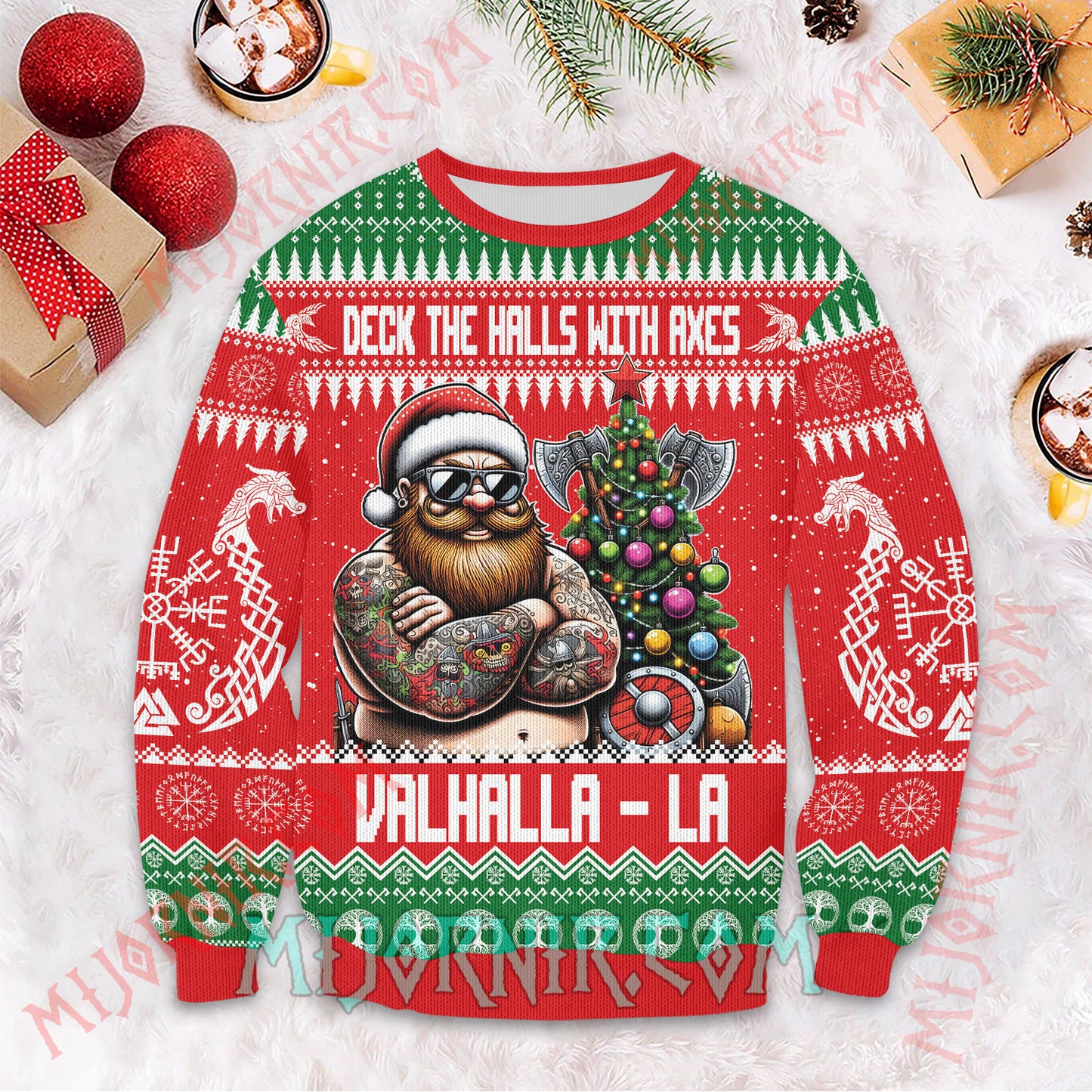 Deck the Halls with Axes - Viking Ugly Christmas Sweater