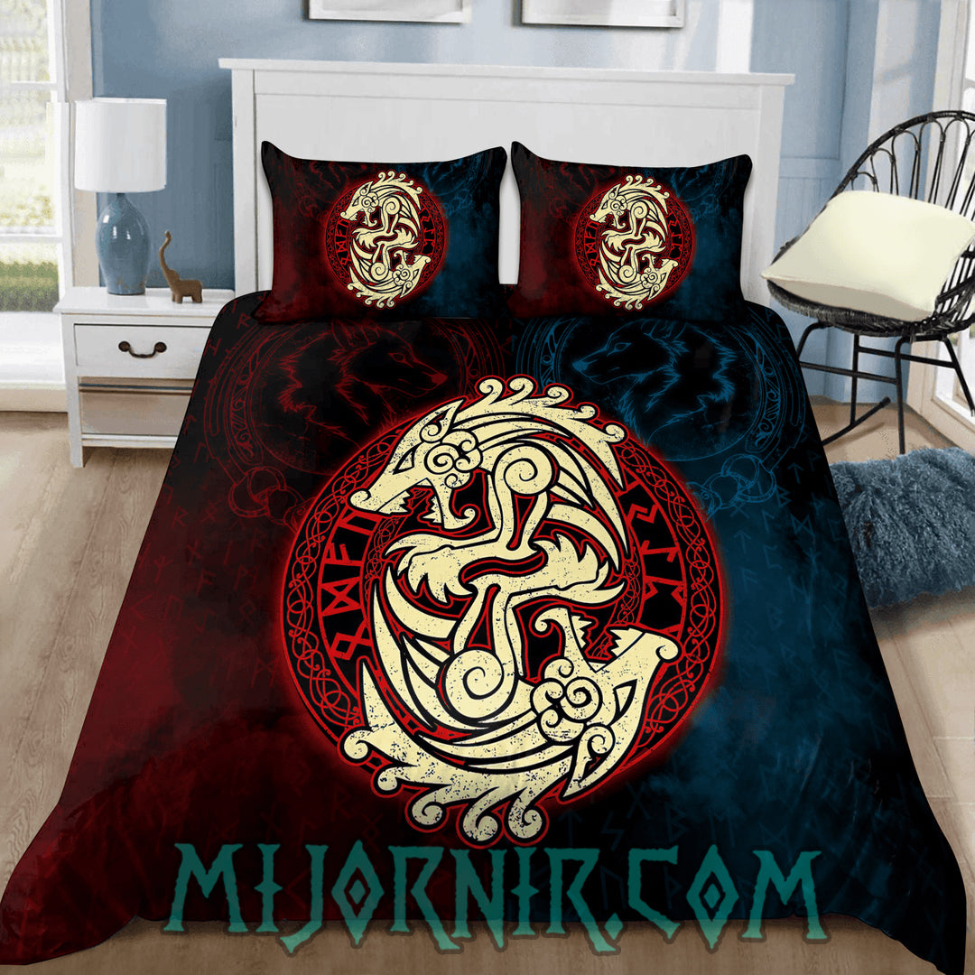 Twin Wolves of Ragnarok - Viking Duvet Cover
