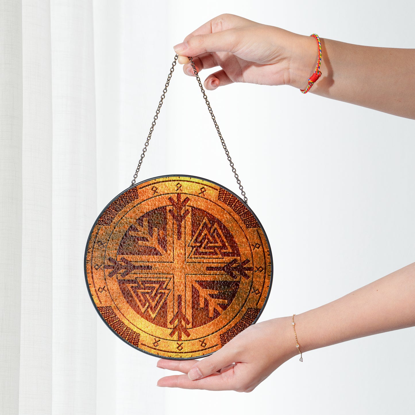 Viking Compass & Valknut - Viking Stained Glass Hanging Ornament