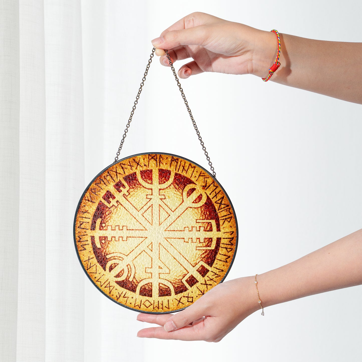 Vegvisir Rune Shield - Viking Stained Glass Hanging Ornament
