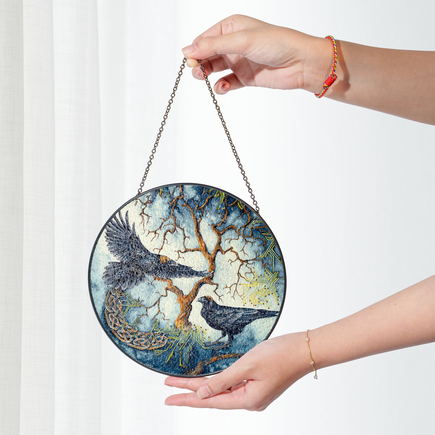 Yggdrasil Ravens - Viking Stained Glass Hanging Ornament