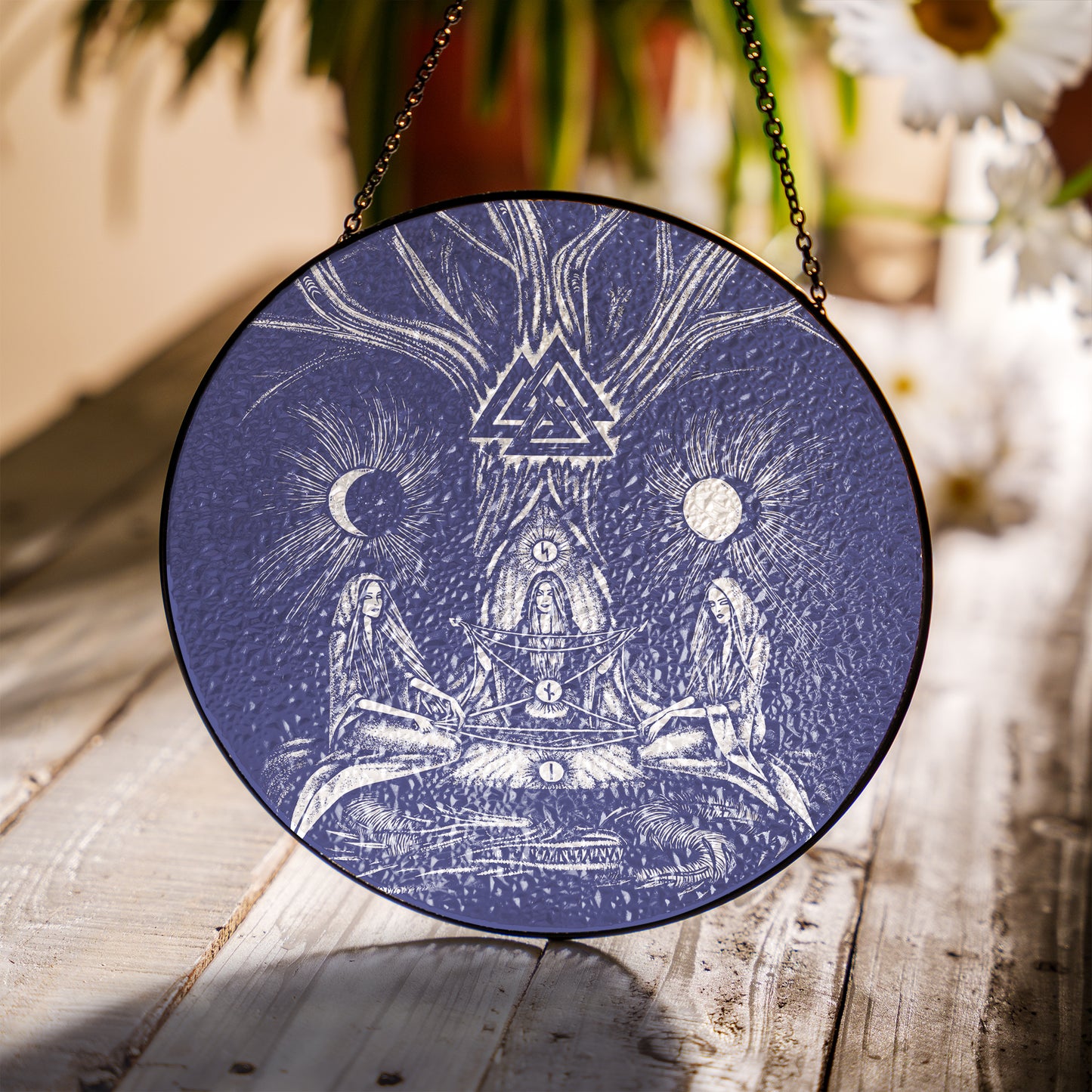 Norns & Valknut - Viking Stained Glass Hanging Ornament