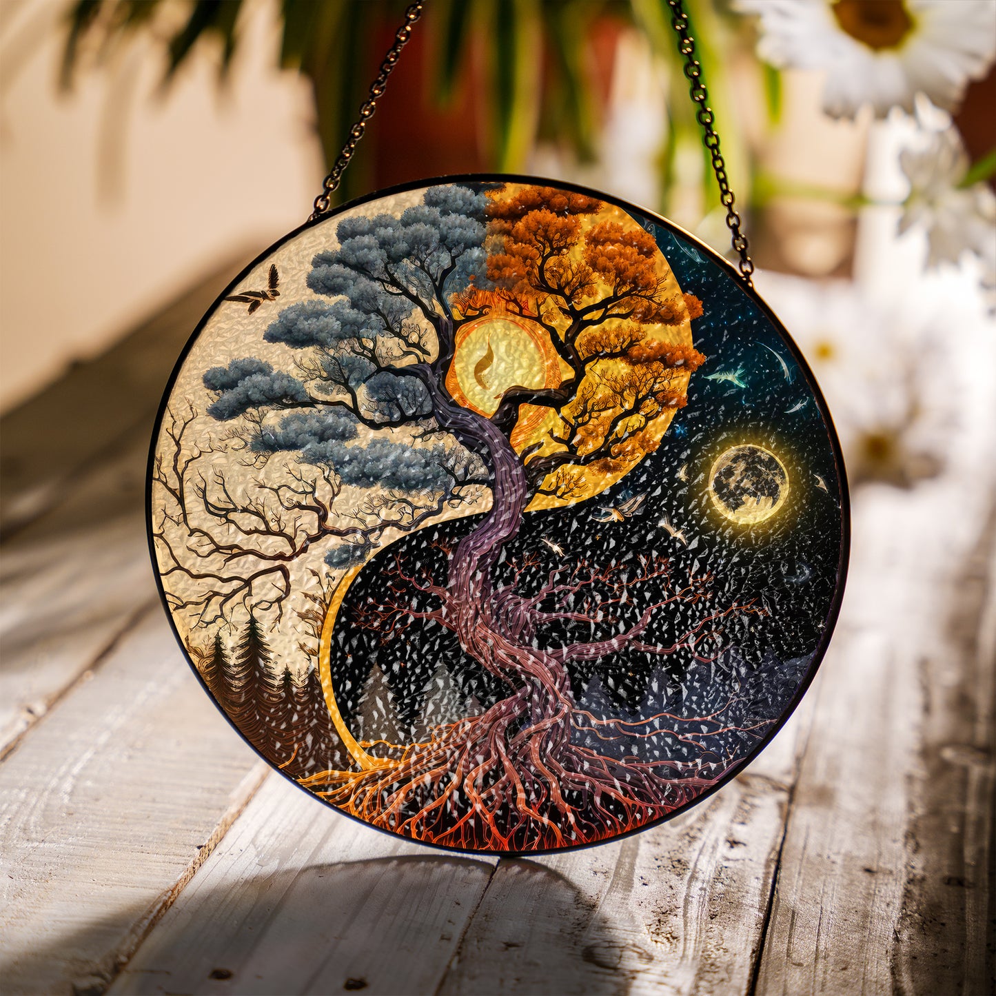 Yin-Yang Yggdrasil - Viking Stained Glass Hanging Ornament