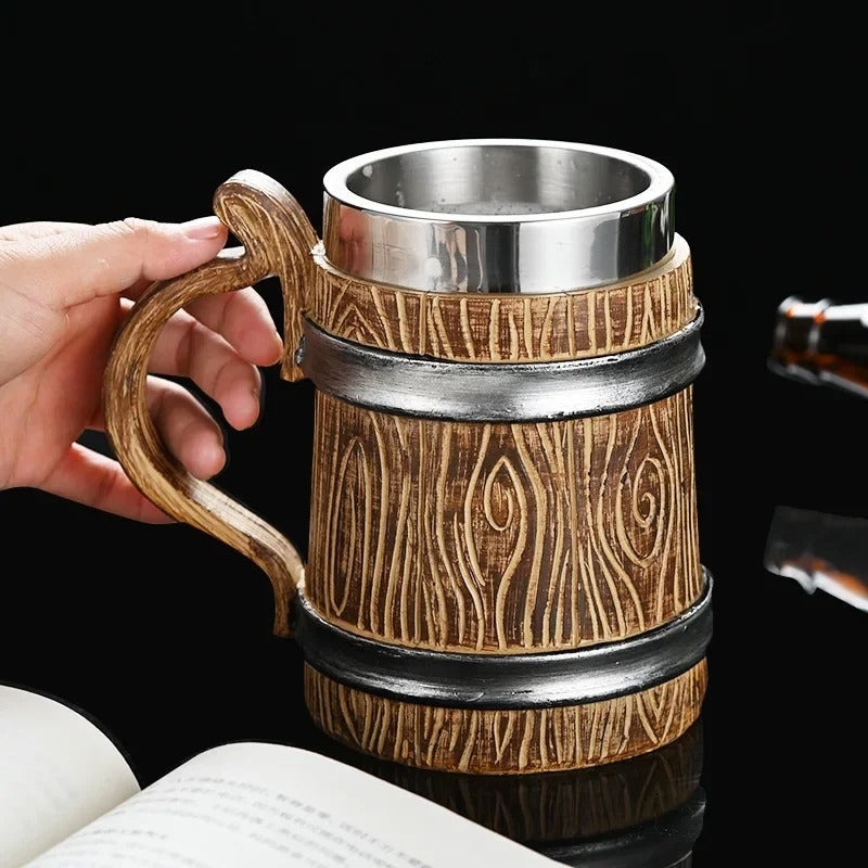 Viking Style Wood Grain Beer Mug