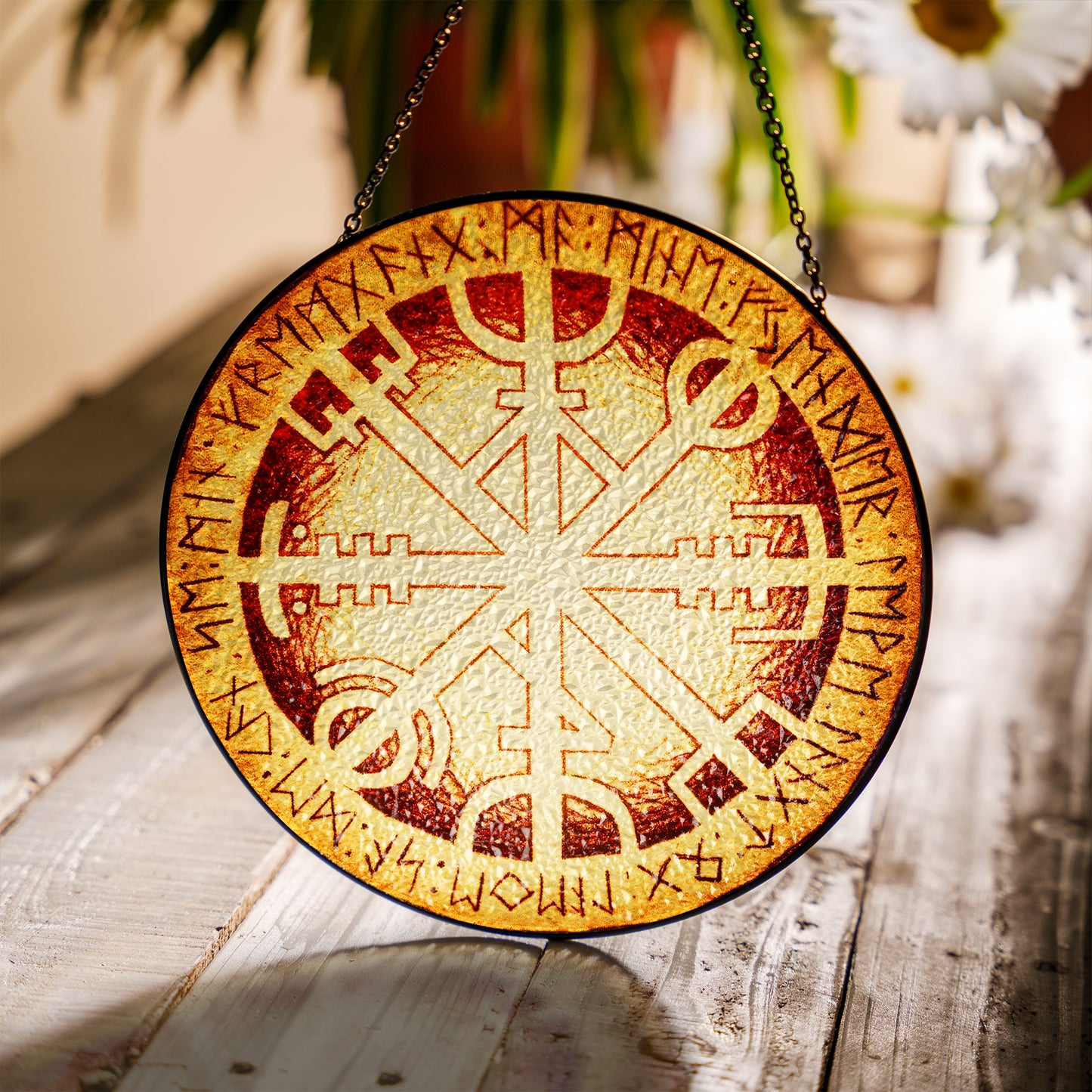 Vegvisir Rune Shield - Viking Stained Glass Hanging Ornament