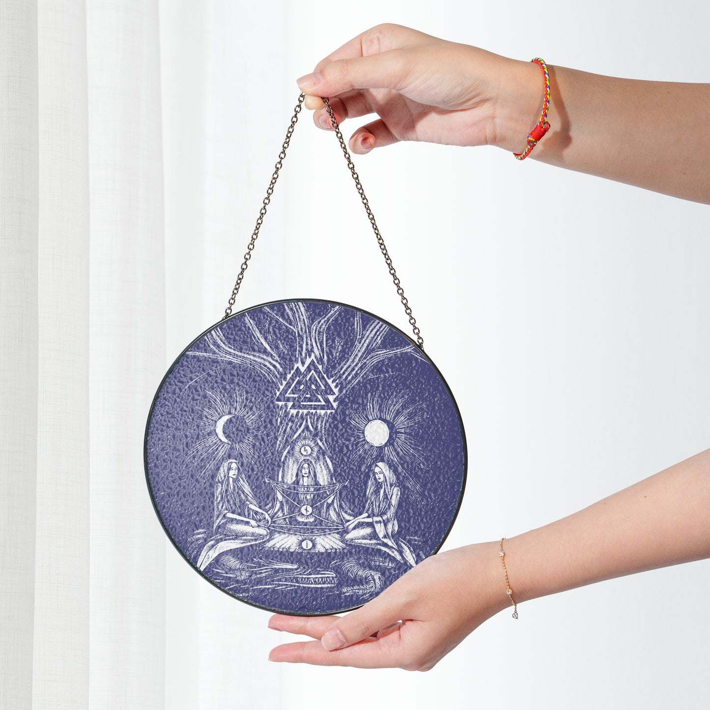 Norns & Valknut - Viking Stained Glass Hanging Ornament