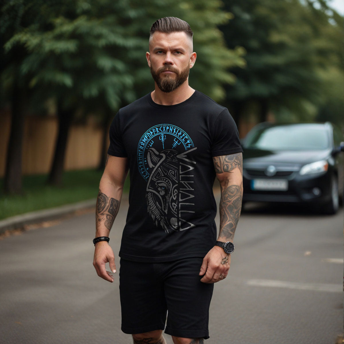 Valhalla Wolf Mask Viking T Shirt