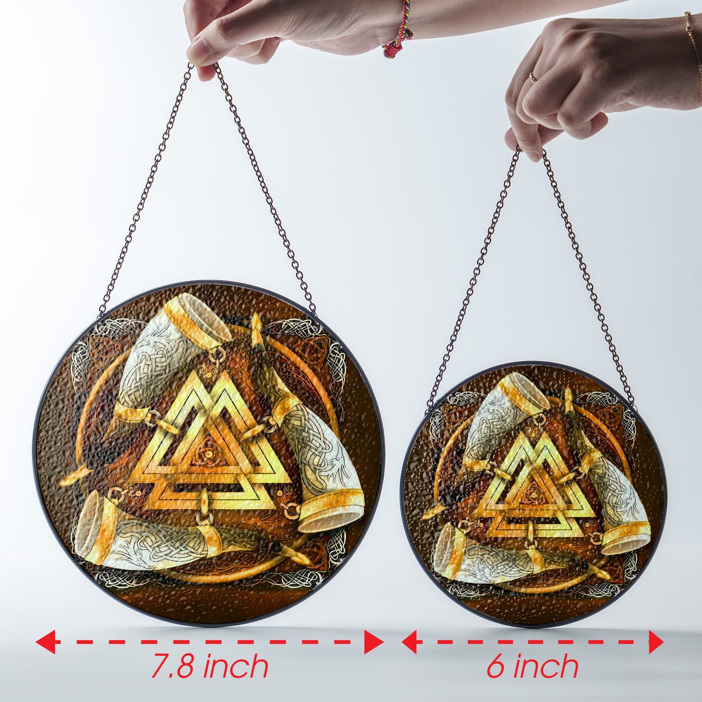 Valknut & Horns of Odin - Viking Stained Glass Hanging Ornament