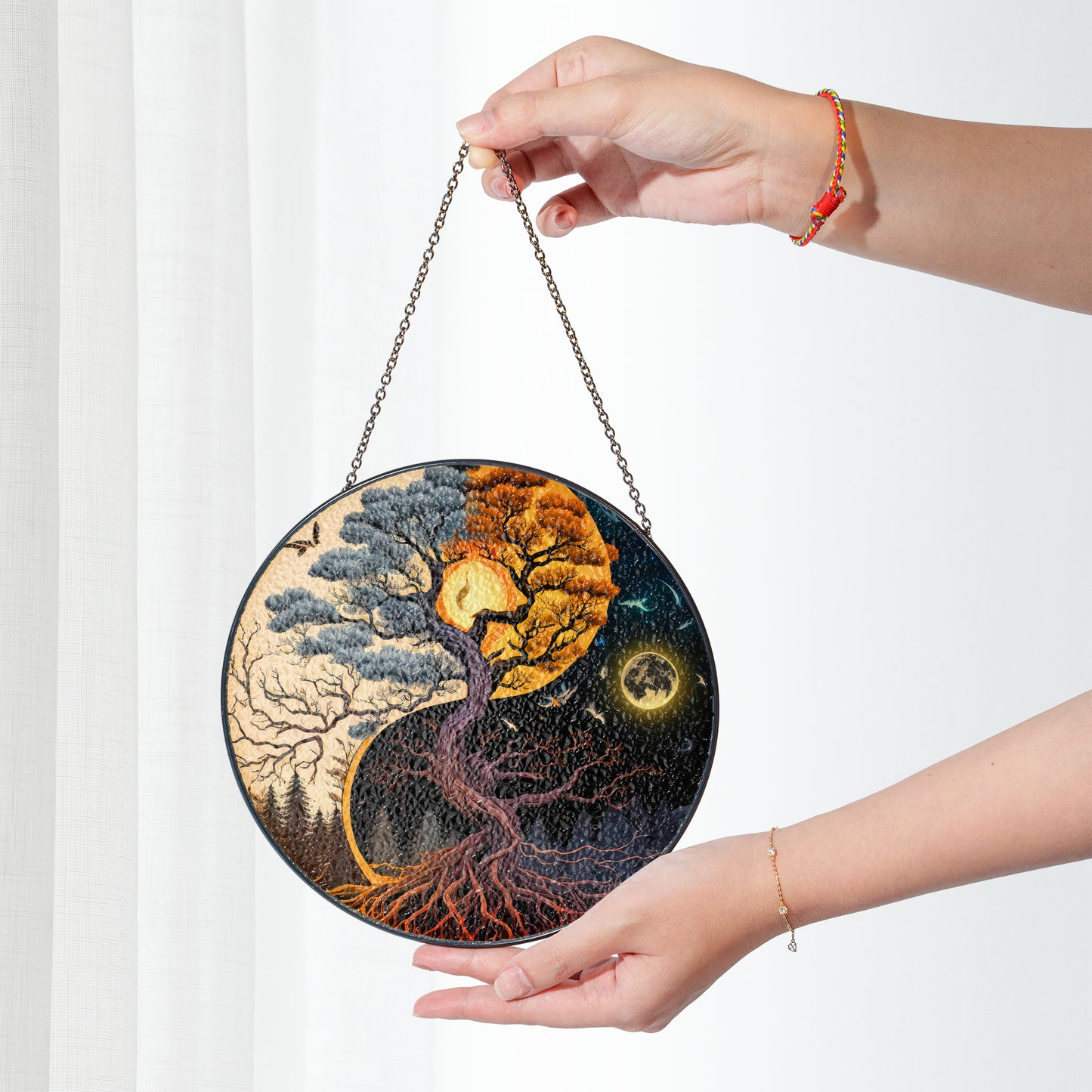 Yin-Yang Yggdrasil - Viking Stained Glass Hanging Ornament