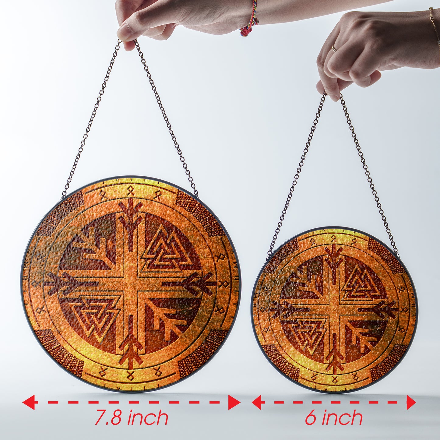 Viking Compass & Valknut - Viking Stained Glass Hanging Ornament