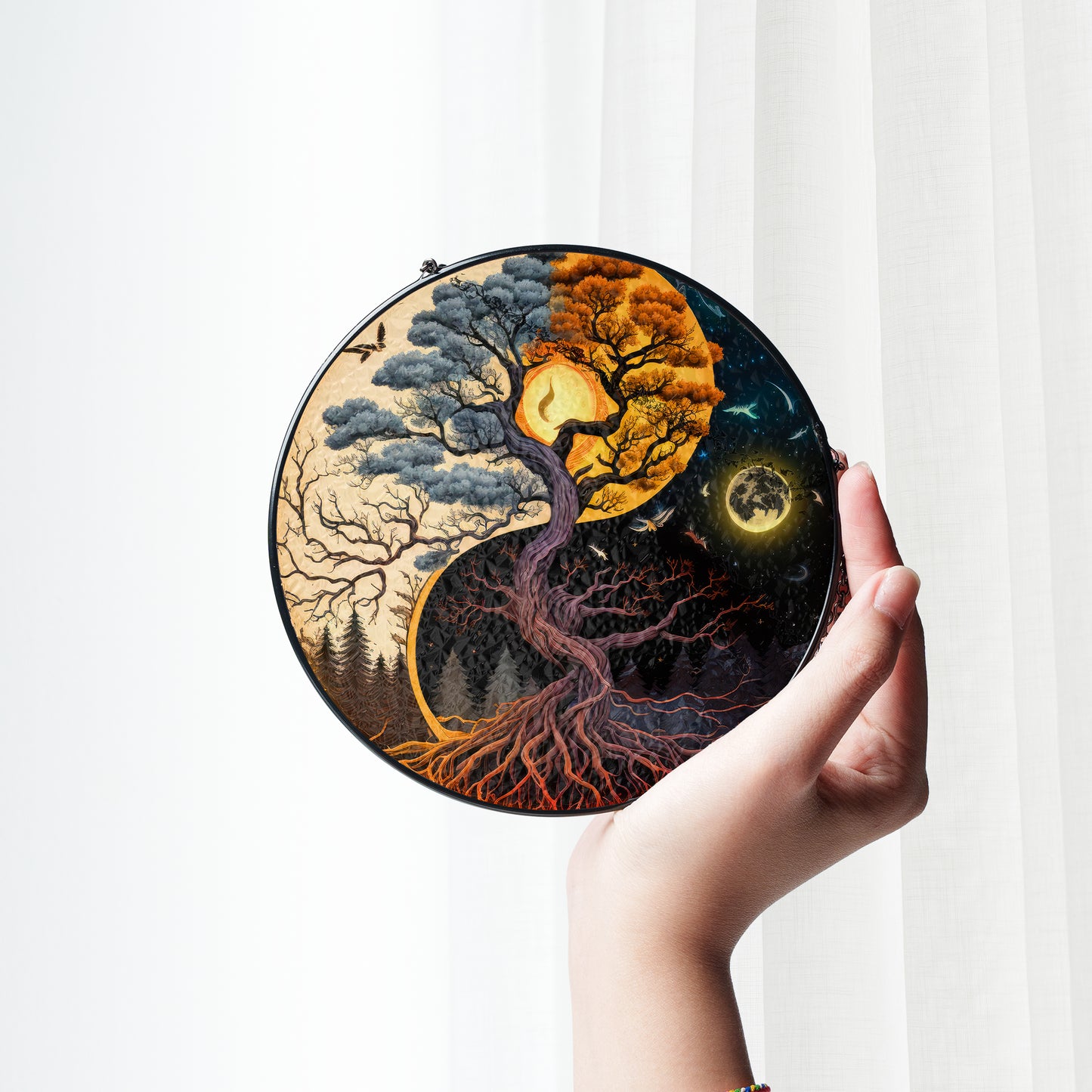 Yin-Yang Yggdrasil - Viking Stained Glass Hanging Ornament