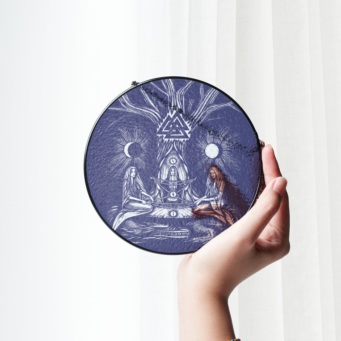 Norns & Valknut - Viking Stained Glass Hanging Ornament