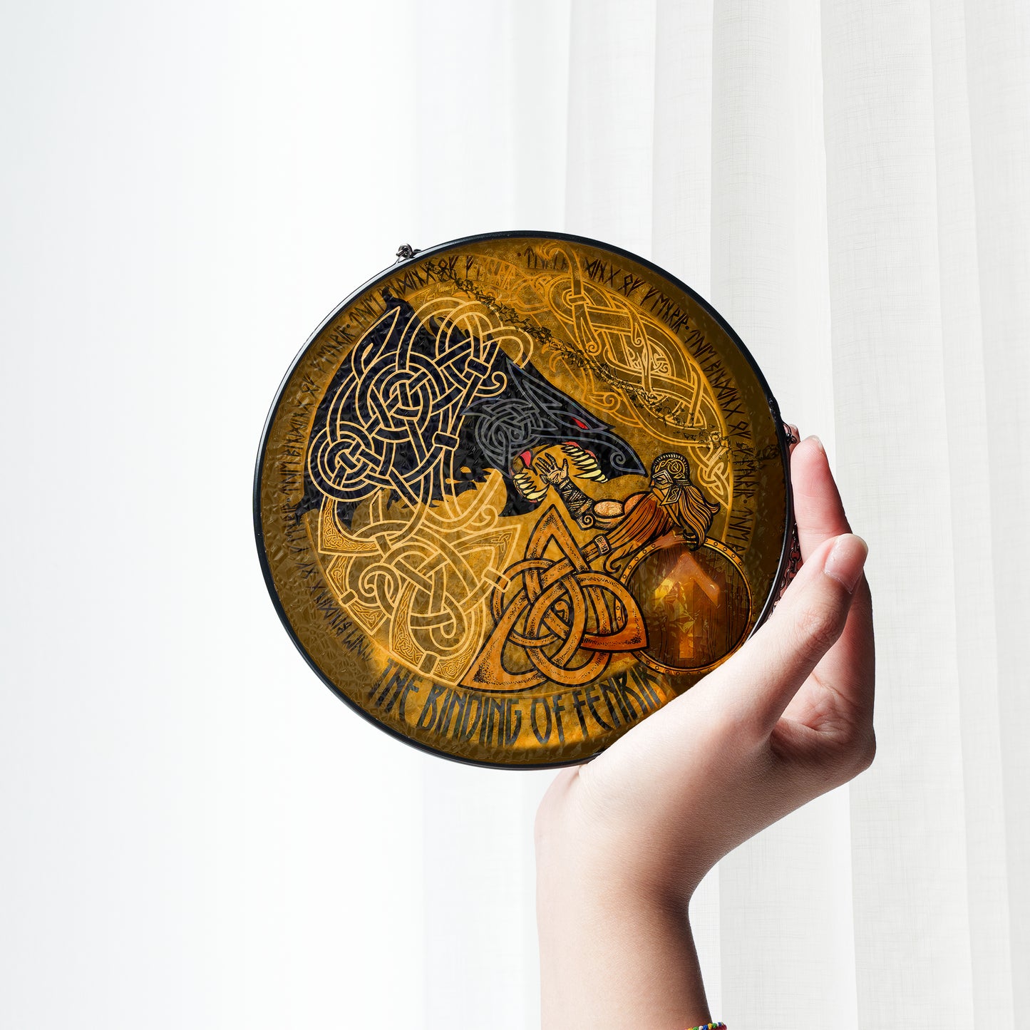 The Binding of Fenrir - Viking Stained Glass Hanging Ornament