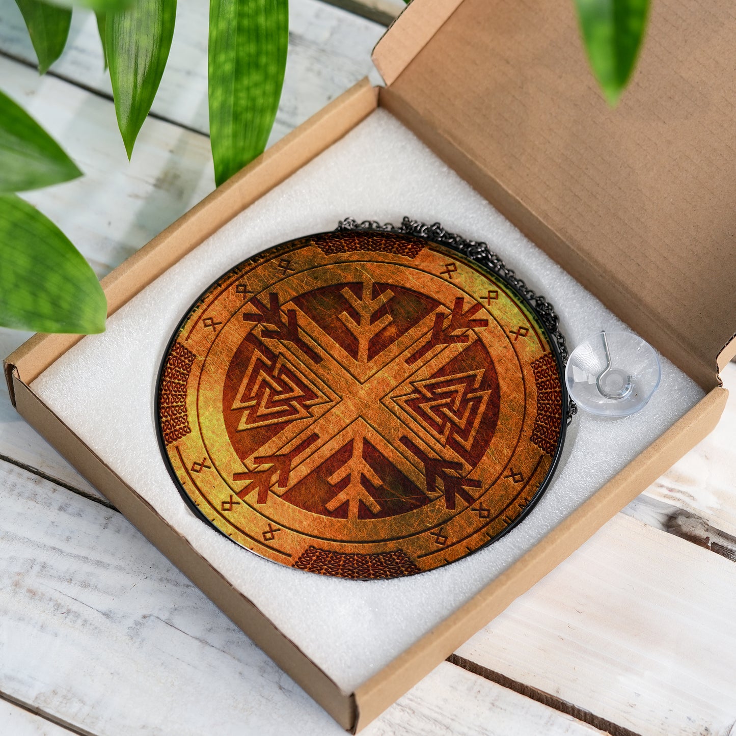 Viking Compass & Valknut - Viking Stained Glass Hanging Ornament