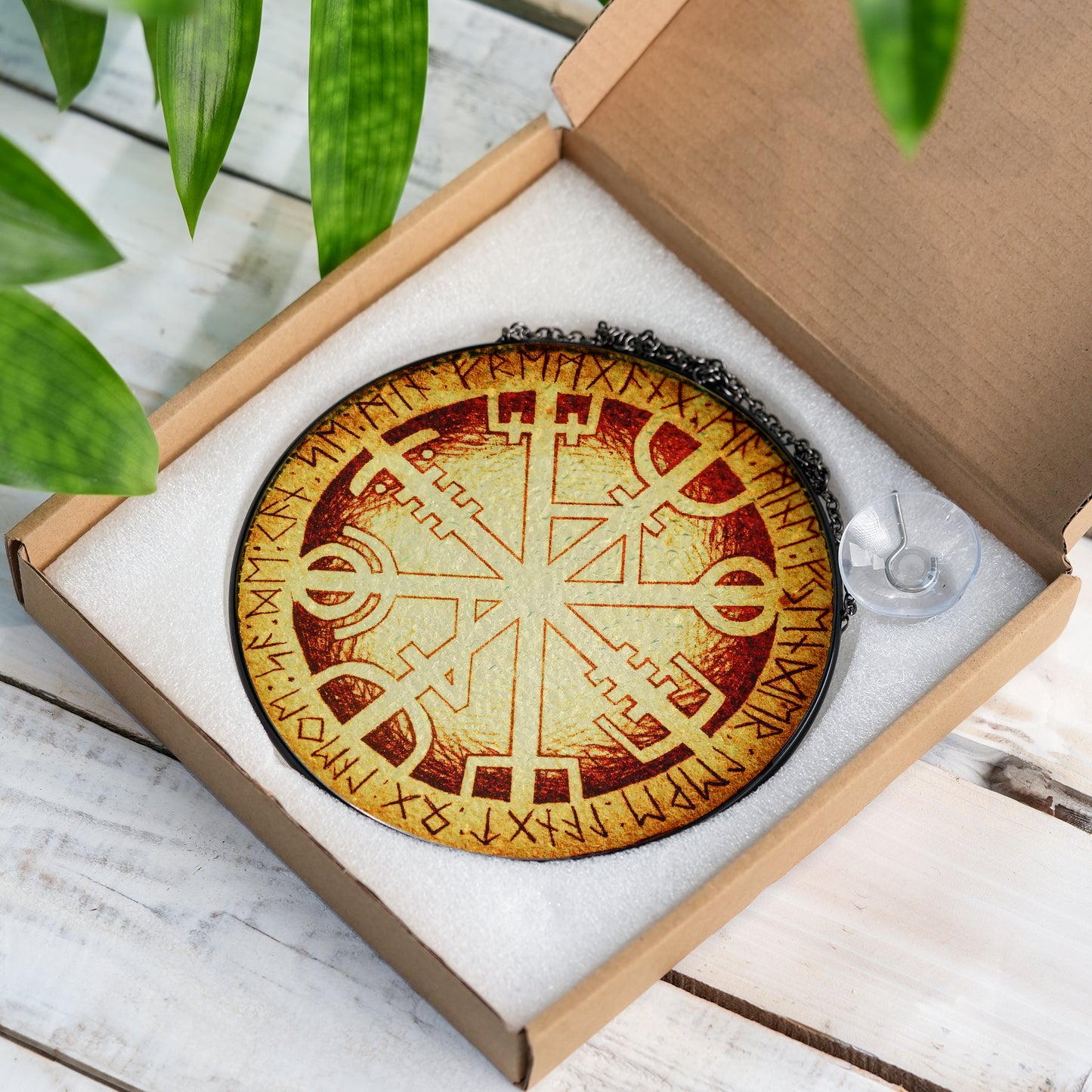 Vegvisir Rune Shield - Viking Stained Glass Hanging Ornament