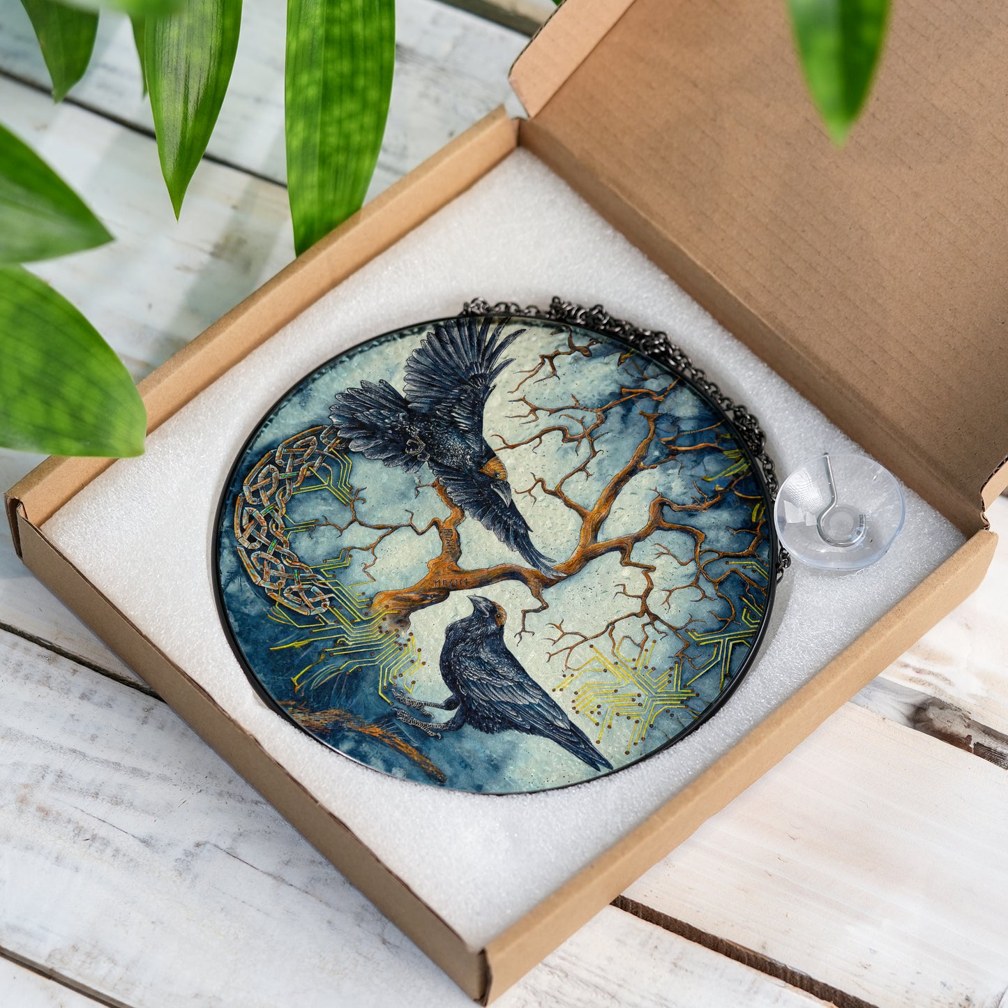Yggdrasil Ravens - Viking Stained Glass Hanging Ornament