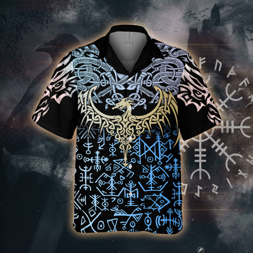 Tropical Viking aloha shirt featuring Odin, ravens, and a berserker bear design