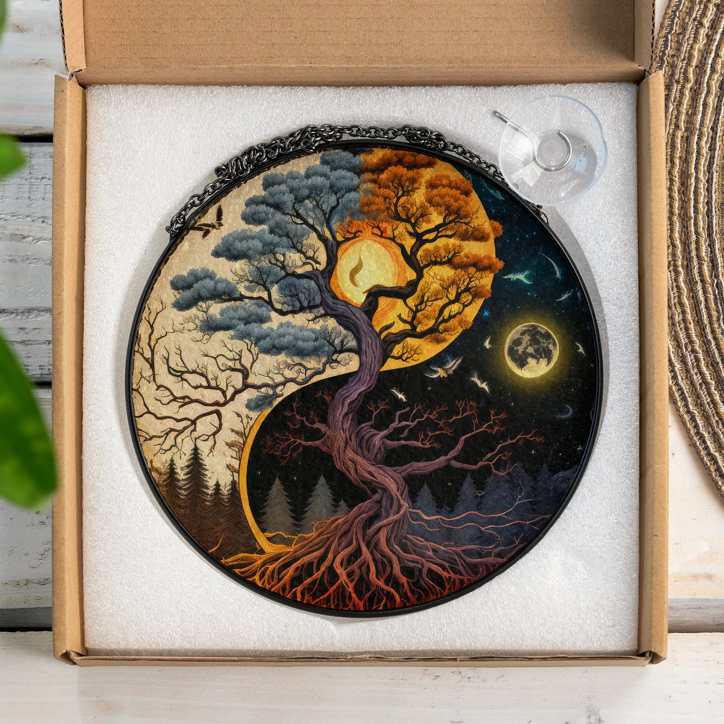 Yin-Yang Yggdrasil - Viking Stained Glass Hanging Ornament