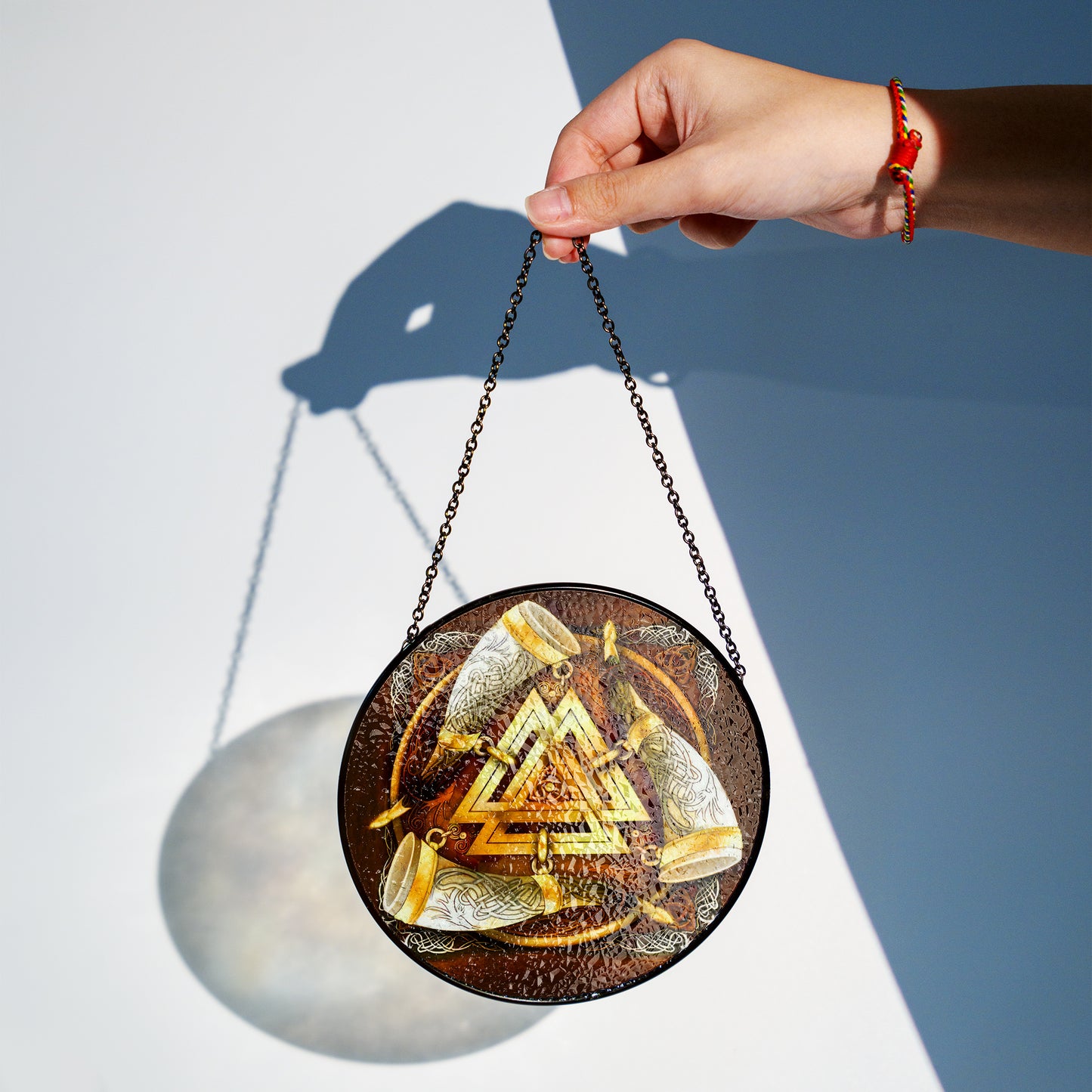 Valknut & Horns of Odin - Viking Stained Glass Hanging Ornament