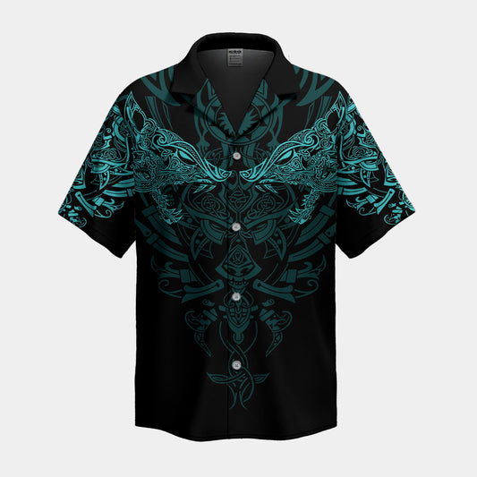 Nordic wolf and bear Hawaiian shirt with Viking berserker and raven details