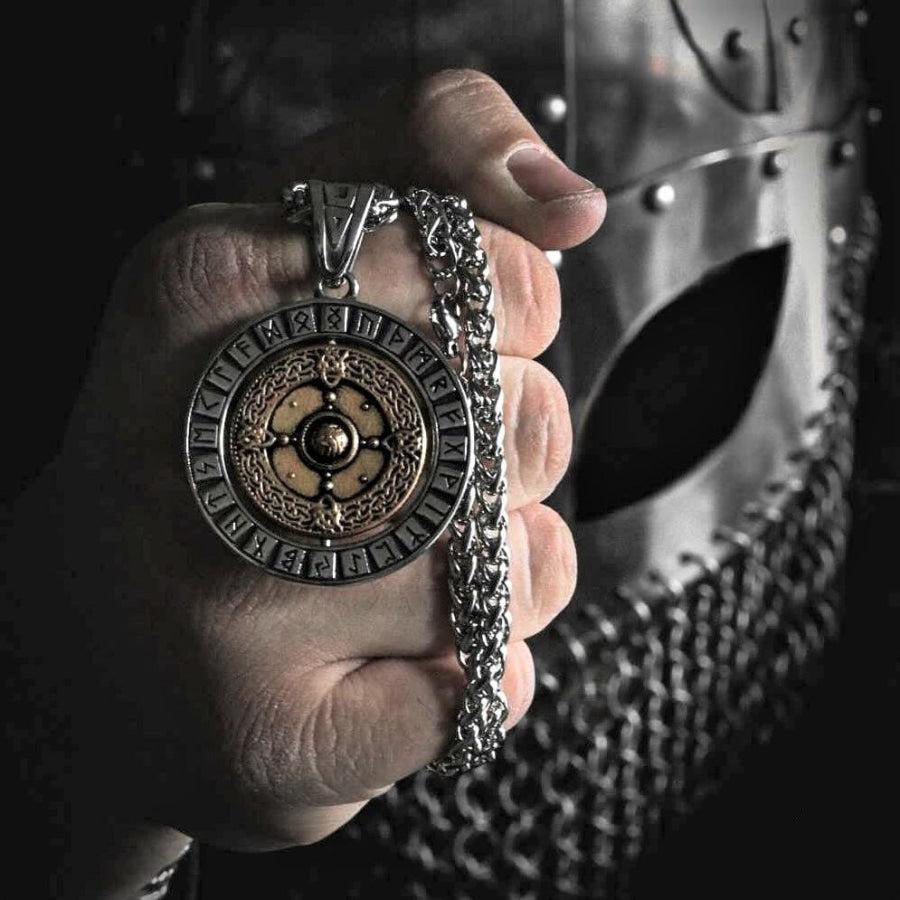 Viking Shield & Vegvisir Rotating Pendant Necklace