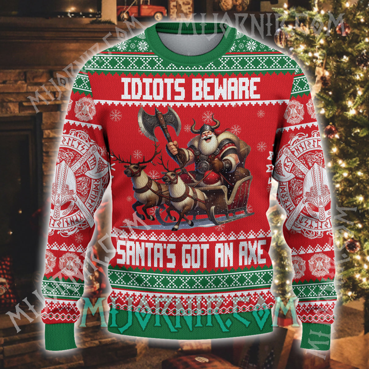 Idiots Beware - Viking Ugly Christmas Sweater