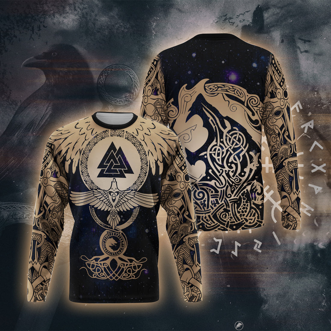 Nordic Night Sky Valknut 3D Printed T-shirt - Long Sleeves - Hoodie - Zip Hoodie