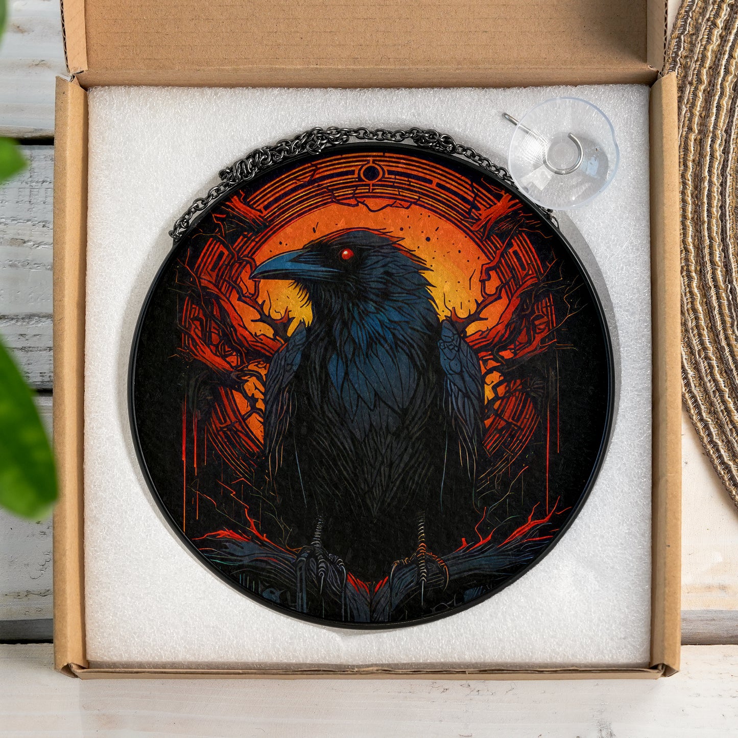 Raven of the Underworld - Viking Stained Glass Hanging Ornament