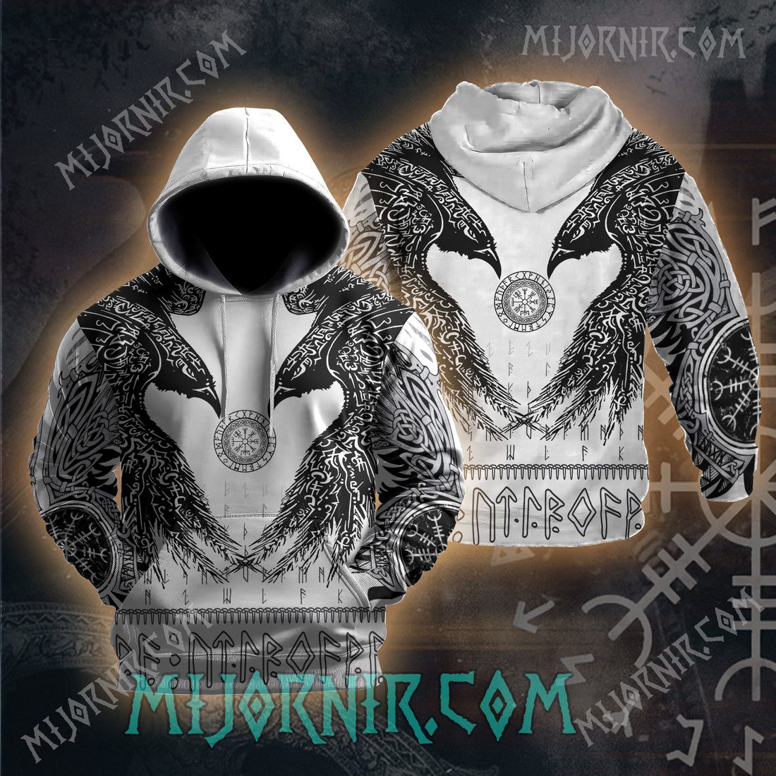 Viking Black Runic Raven Scandinavian - All Over Print