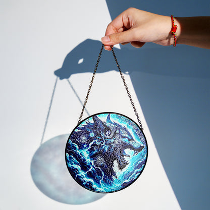 Storm Wolf Spirit - Viking Stained Glass Hanging Ornament