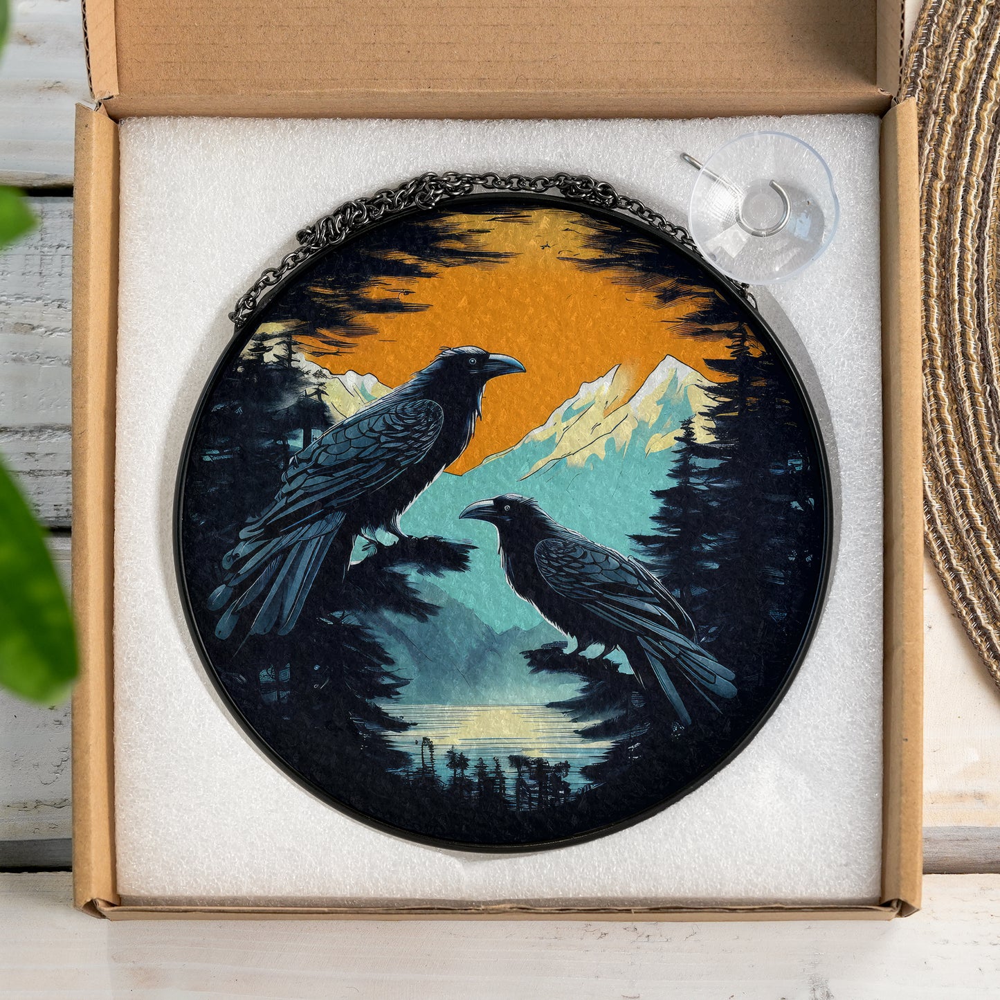 Mountain Ravens - Viking Stained Glass Hanging Ornament