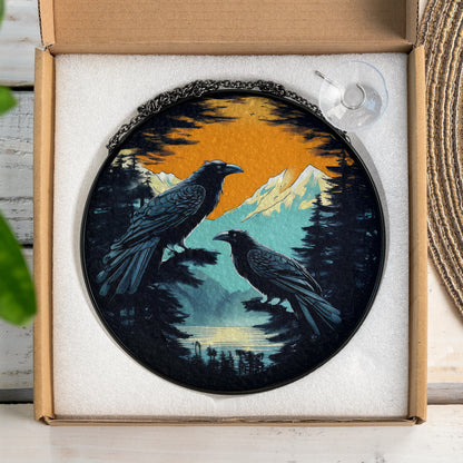 Mountain Ravens - Viking Stained Glass Hanging Ornament